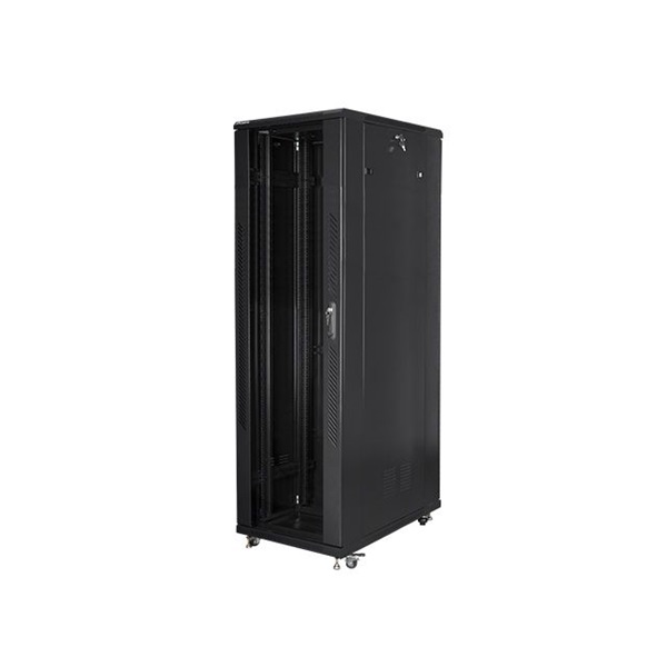 Lanberg FF01-8042-12B 19" 42U SZÉL:800mm MÉLY:1000mm MAG:2047mm lapraszerelt üvegajtós fekete rack szekrény
