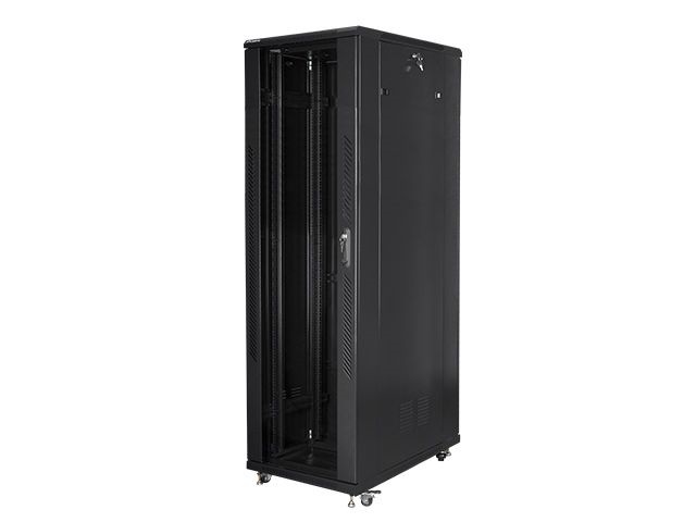 Lanberg FF01-8042-12B 19" 42U SZÉL:800mm MÉLY:1000mm MAG:2047mm lapraszerelt üvegajtós fekete rack szekrény