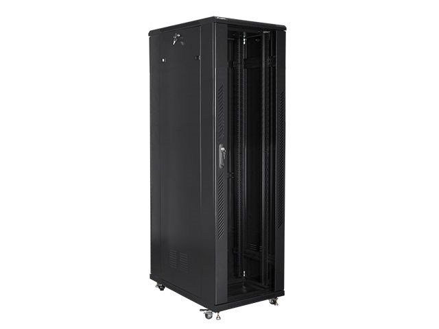 Lanberg FF01-8042-12B 19" 42U SZÉL:800mm MÉLY:1000mm MAG:2047mm lapraszerelt üvegajtós fekete rack szekrény