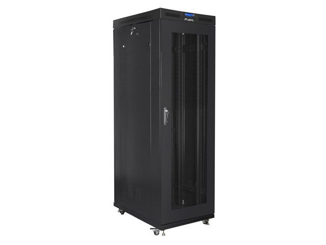 Lanberg FF01-8042-23BL 19" 42U SZÉL:800mm MÉLY:1000mm MAG:2097mm lapraszerelt LCD hálós fémajtós fekete rack szekrény
