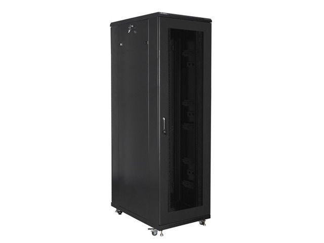 Lanberg FF01-8042-23B 19" 42U SZÉL:800mm MÉLY:1000mm MAG:2047mm lapraszerelt hálós fémajtós fekete rack szekrény
