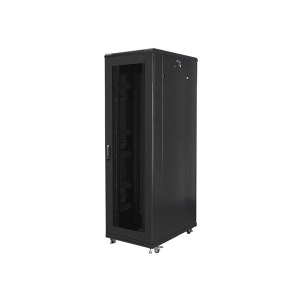 Lanberg FF01-8042-23B 19" 42U SZÉL:800mm MÉLY:1000mm MAG:2047mm lapraszerelt hálós fémajtós fekete rack szekrény
