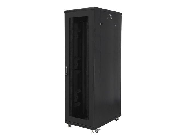 Lanberg FF01-8042-23B 19" 42U SZÉL:800mm MÉLY:1000mm MAG:2047mm lapraszerelt hálós fémajtós fekete rack szekrény