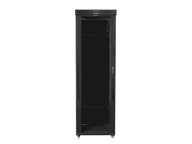 Lanberg FF01-8047-12BL 19" 47U SZÉL:800mm MÉLY:1000mm MAG:2320mm lapraszerelt LCD üvegajtós fekete rack szekrény