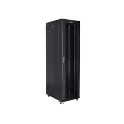 Lanberg FF01-8047-12BL 19" 47U SZÉL:800mm MÉLY:1000mm MAG:2320mm lapraszerelt LCD üvegajtós fekete rack szekrény
