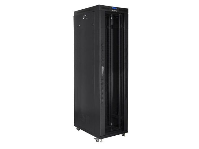 Lanberg FF01-8047-12BL 19" 47U SZÉL:800mm MÉLY:1000mm MAG:2320mm lapraszerelt LCD üvegajtós fekete rack szekrény