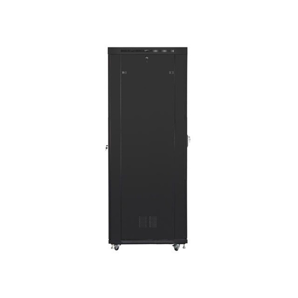 Lanberg FF01-8047-12BL 19" 47U SZÉL:800mm MÉLY:1000mm MAG:2320mm lapraszerelt LCD üvegajtós fekete rack szekrény