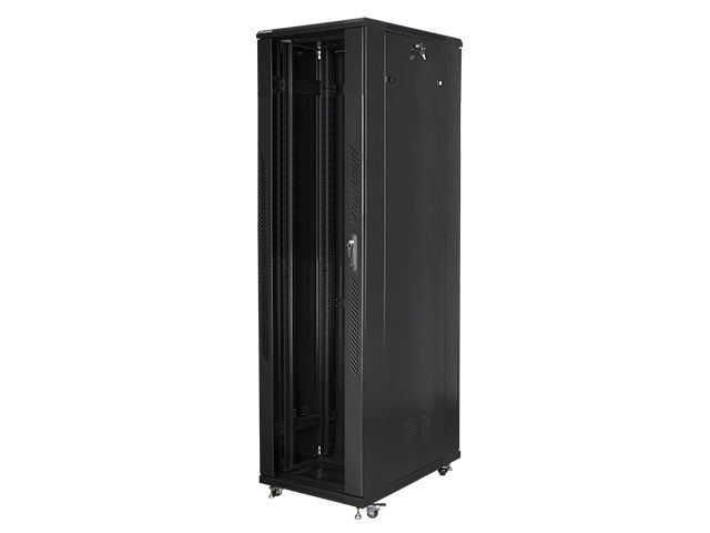 Lanberg FF01-8047-12B 19" 47U SZÉL:800mm MÉLY:1000mm MAG:2270mm lapraszerelt üvegajtós fekete rack szekrény
