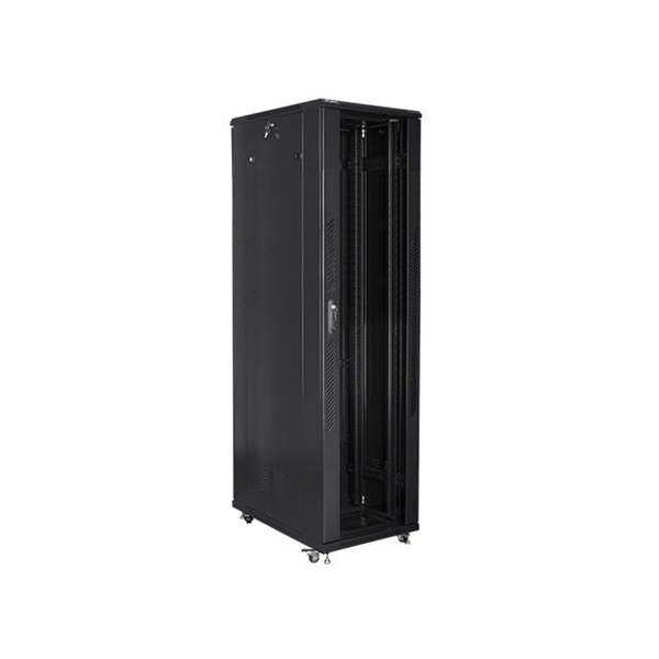Lanberg FF01-8047-12B 19" 47U SZÉL:800mm MÉLY:1000mm MAG:2270mm lapraszerelt üvegajtós fekete rack szekrény