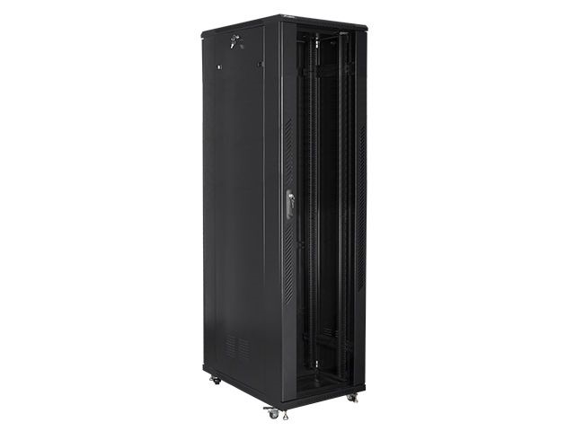 Lanberg FF01-8047-12B 19" 47U SZÉL:800mm MÉLY:1000mm MAG:2270mm lapraszerelt üvegajtós fekete rack szekrény