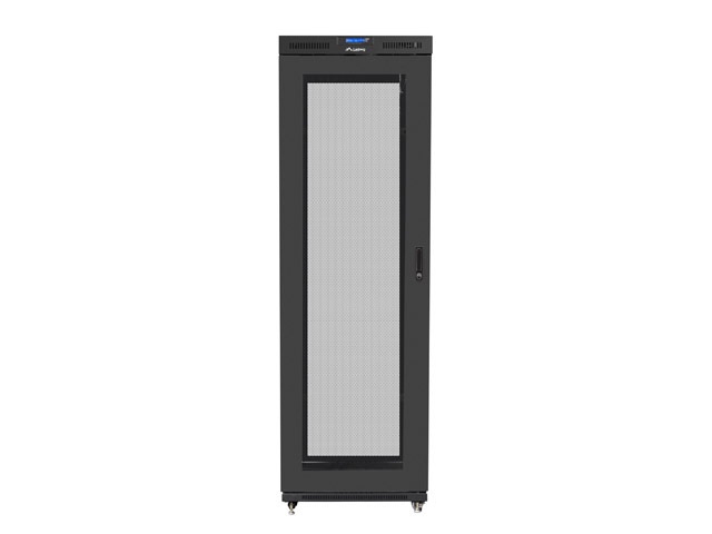 Lanberg FF01-8047-23BL 19" 47U SZÉL:800mm MÉLY:1000mm MAG:2320mm lapraszerelt LCD hálós fémajtós fekete rack szekrény