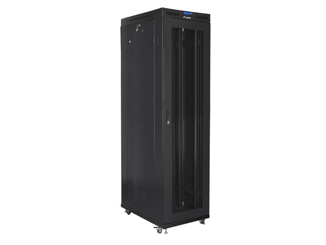 Lanberg FF01-8047-23BL 19" 47U SZÉL:800mm MÉLY:1000mm MAG:2320mm lapraszerelt LCD hálós fémajtós fekete rack szekrény