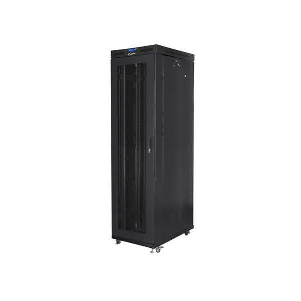 Lanberg FF01-8047-23BL 19" 47U SZÉL:800mm MÉLY:1000mm MAG:2320mm lapraszerelt LCD hálós fémajtós fekete rack szekrény
