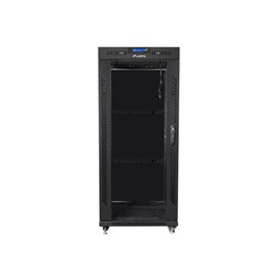 Lanberg FF01-8227-12BL 19" 27U SZÉL:800mm MÉLY:1200mm MAG:1438mm lapraszerelt LCD üvegajtós fekete rack szekrény