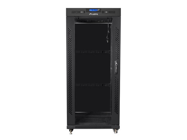 Lanberg FF01-8227-12BL 19" 27U SZÉL:800mm MÉLY:1200mm MAG:1438mm lapraszerelt LCD üvegajtós fekete rack szekrény