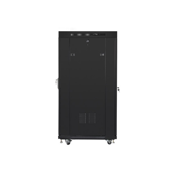 Lanberg FF01-8227-12BL 19" 27U SZÉL:800mm MÉLY:1200mm MAG:1438mm lapraszerelt LCD üvegajtós fekete rack szekrény