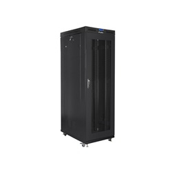 Lanberg FF01-8227-23BL 19" 27Umm SZÉL:800mm MÉLY:1200mm MAG:1438 lapraszerelt LCD hálós fémajtós fekete rack szekrény