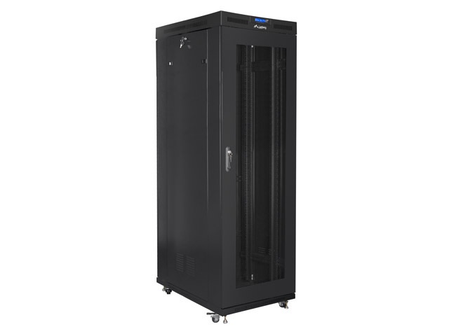 Lanberg FF01-8227-23BL 19" 27Umm SZÉL:800mm MÉLY:1200mm MAG:1438 lapraszerelt LCD hálós fémajtós fekete rack szekrény