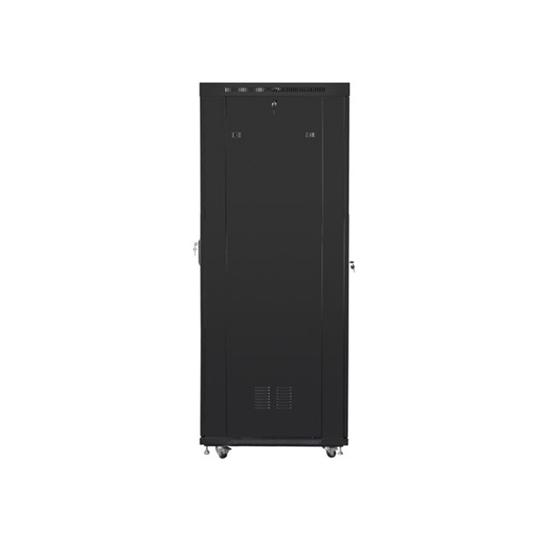 Lanberg FF01-8227-23BL 19" 27Umm SZÉL:800mm MÉLY:1200mm MAG:1438 lapraszerelt LCD hálós fémajtós fekete rack szekrény