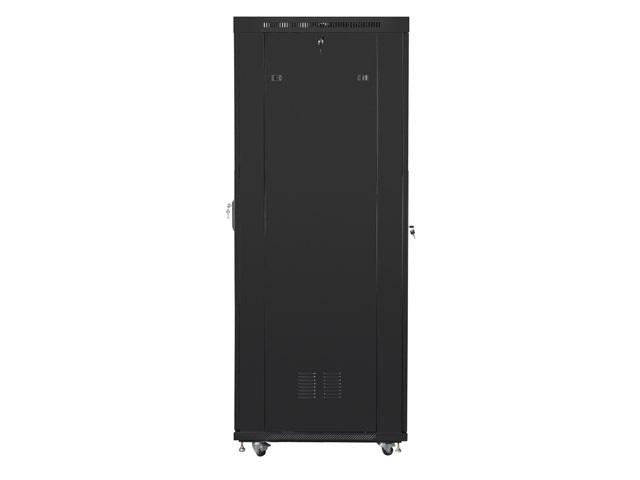 Lanberg FF01-8227-23BL 19" 27Umm SZÉL:800mm MÉLY:1200mm MAG:1438 lapraszerelt LCD hálós fémajtós fekete rack szekrény