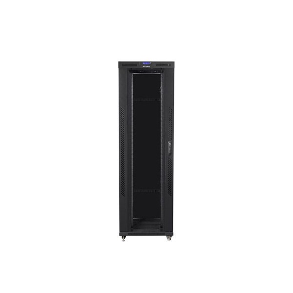 Lanberg FF01-8242-12BL 19" 42U SZÉL:800mm MÉLY:1200mm MAG:2097mm lapraszerelt LCD üvegajtós fekete rack szekrény