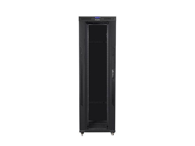 Lanberg FF01-8242-12BL 19" 42U SZÉL:800mm MÉLY:1200mm MAG:2097mm lapraszerelt LCD üvegajtós fekete rack szekrény