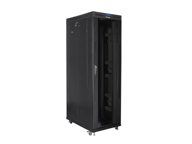 Lanberg FF01-8242-12BL 19" 42U SZÉL:800mm MÉLY:1200mm MAG:2097mm lapraszerelt LCD üvegajtós fekete rack szekrény