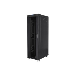 Lanberg FF01-8242-12BL 19" 42U SZÉL:800mm MÉLY:1200mm MAG:2097mm lapraszerelt LCD üvegajtós fekete rack szekrény