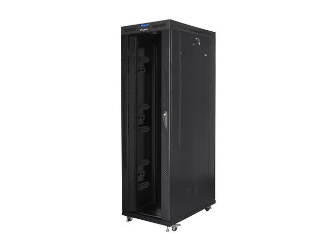 Lanberg FF01-8242-12BL 19" 42U SZÉL:800mm MÉLY:1200mm MAG:2097mm lapraszerelt LCD üvegajtós fekete rack szekrény