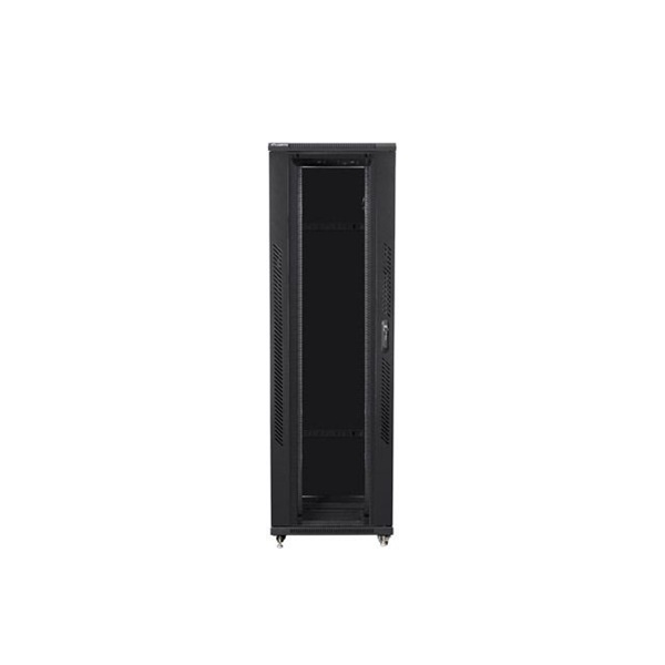 Lanberg FF01-8242-12B 19" 42U SZÉL:800mm MÉLY:1200mm MAG:2047mm lapraszerelt üvegajtós fekete rack szekrény