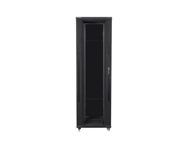 Lanberg FF01-8242-12B 19" 42U SZÉL:800mm MÉLY:1200mm MAG:2047mm lapraszerelt üvegajtós fekete rack szekrény