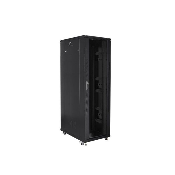 Lanberg FF01-8242-12B 19" 42U SZÉL:800mm MÉLY:1200mm MAG:2047mm lapraszerelt üvegajtós fekete rack szekrény