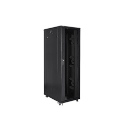 Lanberg FF01-8242-12B 19" 42U SZÉL:800mm MÉLY:1200mm MAG:2047mm lapraszerelt üvegajtós fekete rack szekrény