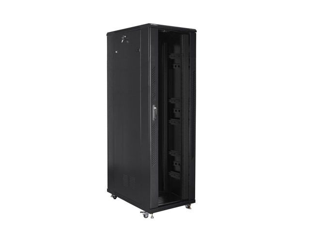 Lanberg FF01-8242-12B 19" 42U SZÉL:800mm MÉLY:1200mm MAG:2047mm lapraszerelt üvegajtós fekete rack szekrény