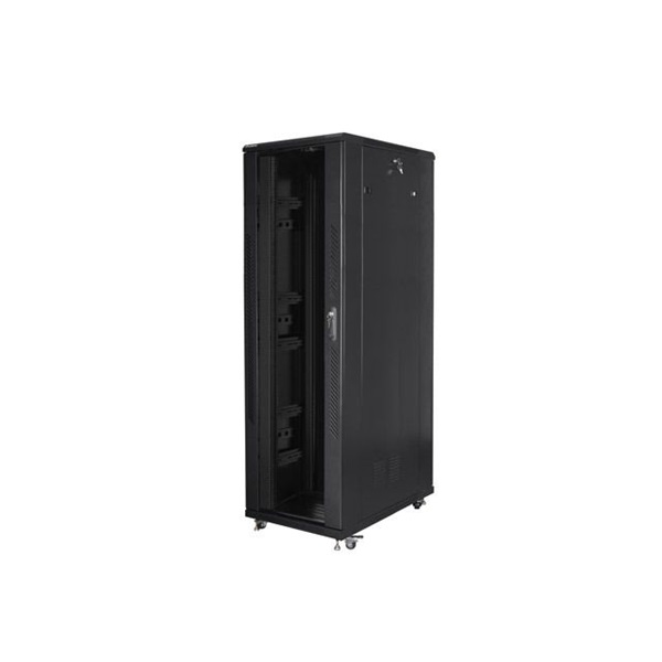Lanberg FF01-8242-12B 19" 42U SZÉL:800mm MÉLY:1200mm MAG:2047mm lapraszerelt üvegajtós fekete rack szekrény