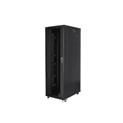 Lanberg FF01-8242-12B 19" 42U SZÉL:800mm MÉLY:1200mm MAG:2047mm lapraszerelt üvegajtós fekete rack szekrény