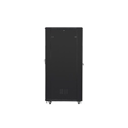 Lanberg FF01-8242-12B 19" 42U SZÉL:800mm MÉLY:1200mm MAG:2047mm lapraszerelt üvegajtós fekete rack szekrény