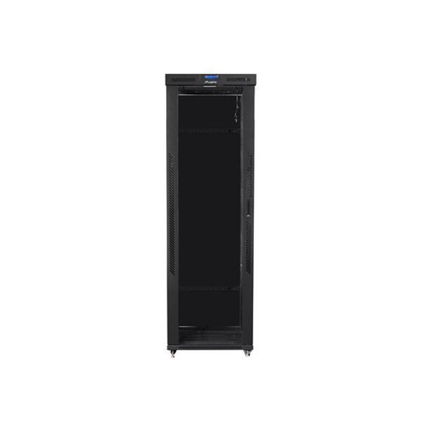 Lanberg FF01-8247-12BL 19" 47U SZÉL:800mm MÉLY:1200mm MAG:2350mm lapraszerelt LCD üvegajtós fekete rack szekrény