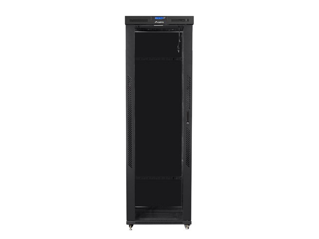 Lanberg FF01-8247-12BL 19" 47U SZÉL:800mm MÉLY:1200mm MAG:2350mm lapraszerelt LCD üvegajtós fekete rack szekrény