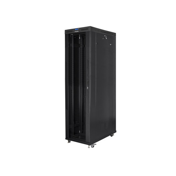 Lanberg FF01-8247-12BL 19" 47U SZÉL:800mm MÉLY:1200mm MAG:2350mm lapraszerelt LCD üvegajtós fekete rack szekrény
