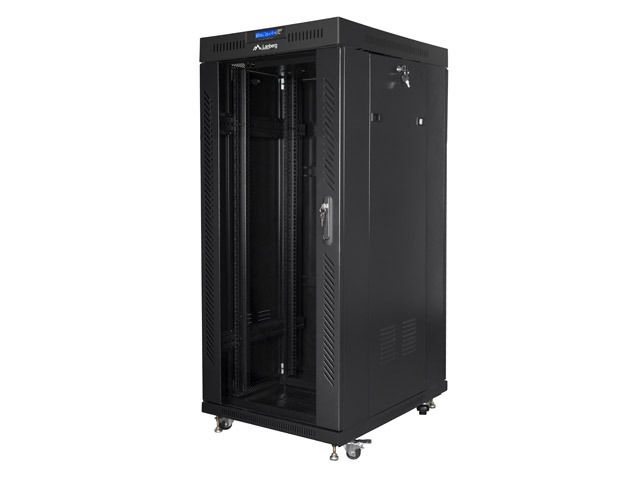 Lanberg FF01-8822-12BL 19" 22U SZÉL:800mm MÉLY:1000mm MAG:1239mm lapraszerelt LCD üvegajtós fekete rack szekrény