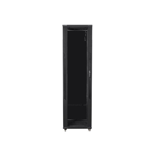 Lanberg FF01-8837-12B 19" 37U SZÉL:800mm MÉLY:800mm MAG:1826mm lapraszerelt üvegajtós fekete rack szekrény