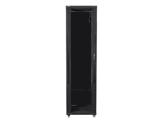 Lanberg FF01-8837-12B 19" 37U SZÉL:800mm MÉLY:800mm MAG:1826mm lapraszerelt üvegajtós fekete rack szekrény