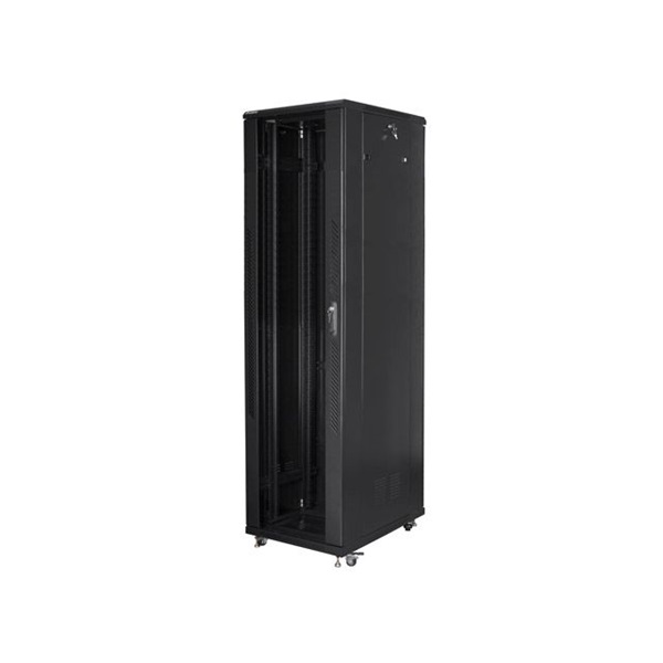 Lanberg FF01-8837-12B 19" 37U SZÉL:800mm MÉLY:800mm MAG:1826mm lapraszerelt üvegajtós fekete rack szekrény