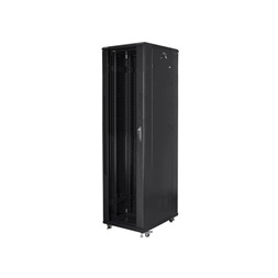 Lanberg FF01-8837-12B 19" 37U SZÉL:800mm MÉLY:800mm MAG:1826mm lapraszerelt üvegajtós fekete rack szekrény