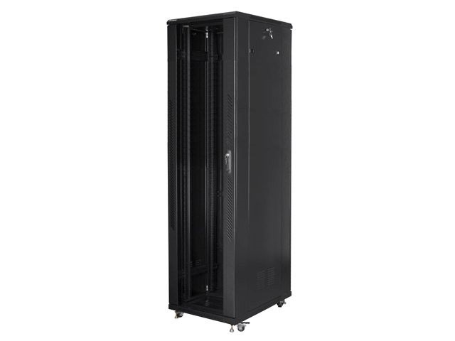 Lanberg FF01-8837-12B 19" 37U SZÉL:800mm MÉLY:800mm MAG:1826mm lapraszerelt üvegajtós fekete rack szekrény