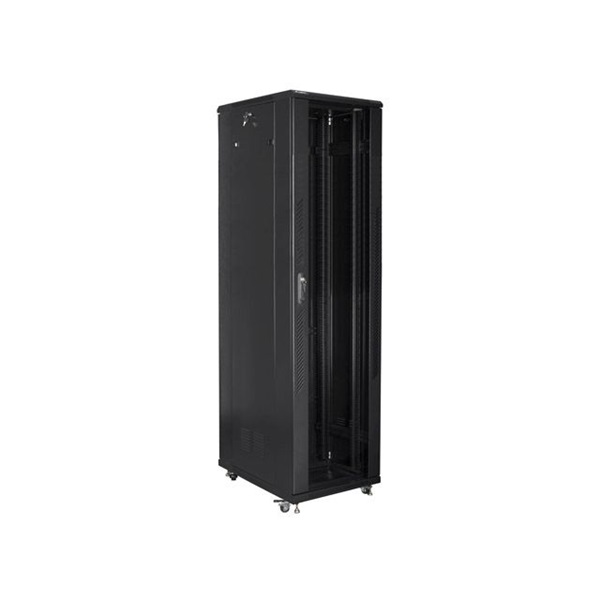 Lanberg FF01-8837-12B 19" 37U SZÉL:800mm MÉLY:800mm MAG:1826mm lapraszerelt üvegajtós fekete rack szekrény