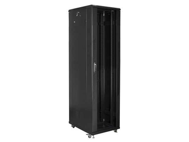 Lanberg FF01-8837-12B 19" 37U SZÉL:800mm MÉLY:800mm MAG:1826mm lapraszerelt üvegajtós fekete rack szekrény