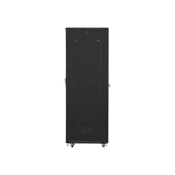 Lanberg FF01-8837-12B 19" 37U SZÉL:800mm MÉLY:800mm MAG:1826mm lapraszerelt üvegajtós fekete rack szekrény
