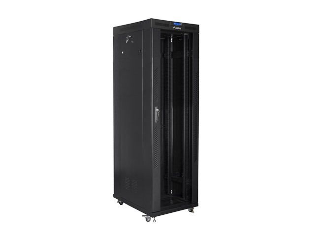 Lanberg FF01-8842-12BL 19" 42U SZÉL:800mm MÉLY:800mm MAG:2097mm LCD lapraszerelt üvegajtós fekete rack szekrény